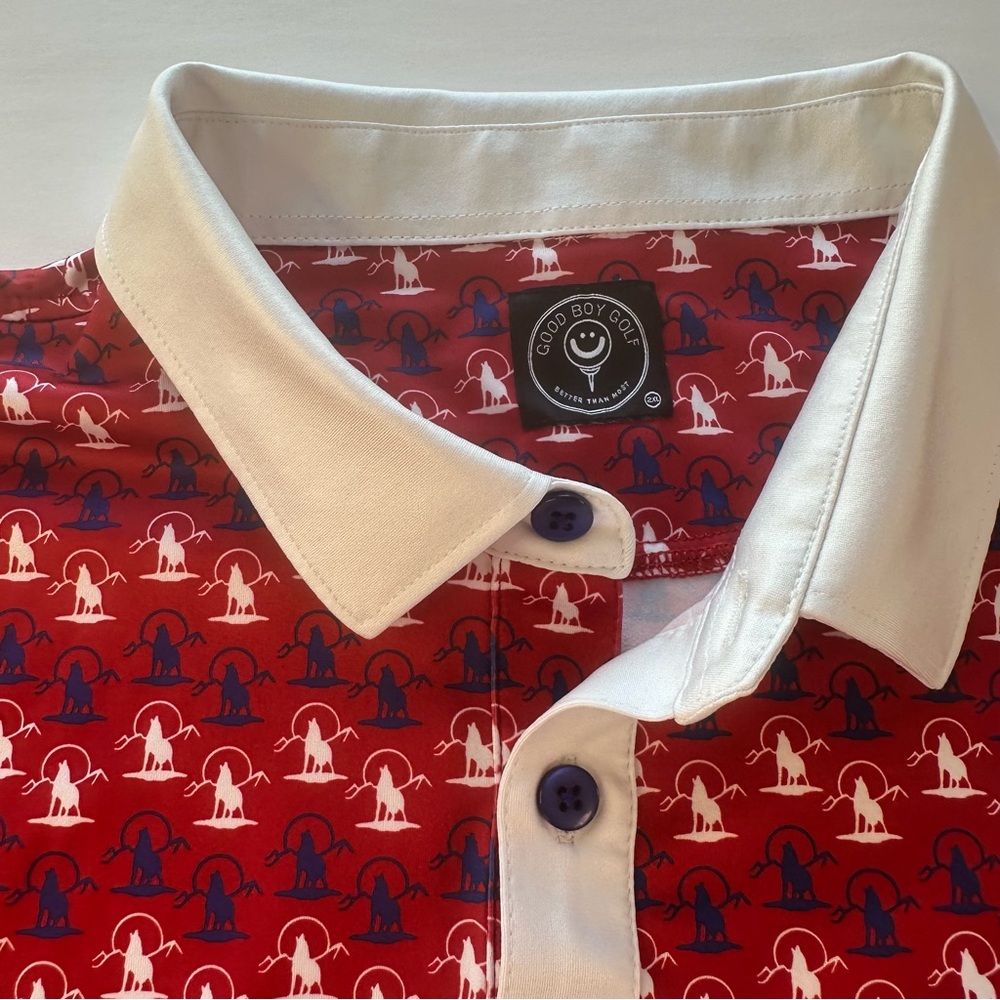 Good Boy Golf Polo Shirt Mens 2XL XXL Red Wolf Performance Athletic Preppy - Picture 4 of 14